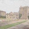 Antique colour print, a chromolithograph from 1880 of Muncaster Castle in Cumbria