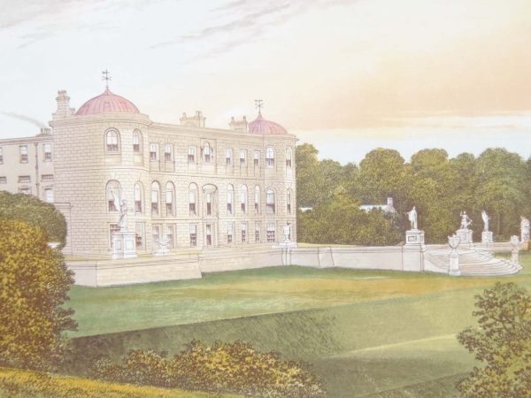 Antique colour print, a chromolithograph from 1880 of Powerscourt House in County Wicklow