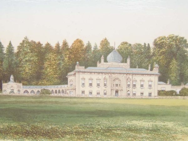 Antique colour print, a chromolithograph from 1880 of Sezincot House in Gloucestershire