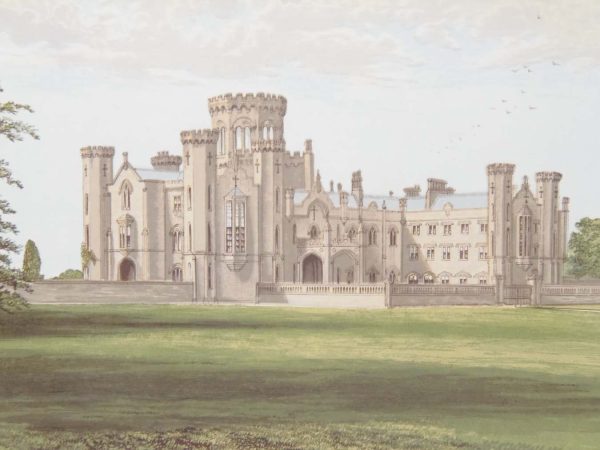Antique colour print, a chromolithograph from 1880 of Studley Castle in Warwickshire