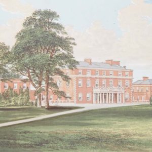 Antique colour print, a chromolithograph from 1880 of Trafalgar House ( also known as Trafalgar Park) in Wiltshire