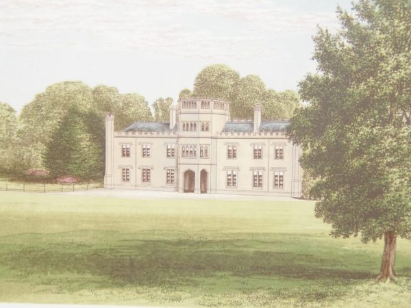 Antique colour print, a chromolithograph from 1880 of Wolseley Hall in Staffordshire
