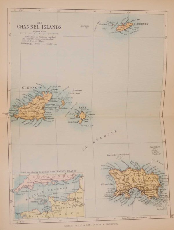 Antique Colour Map of The Channel islands, printed in 1895.