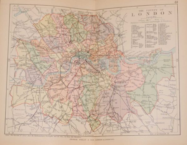 Antique Colour Map of The County of London, printed in 1895.