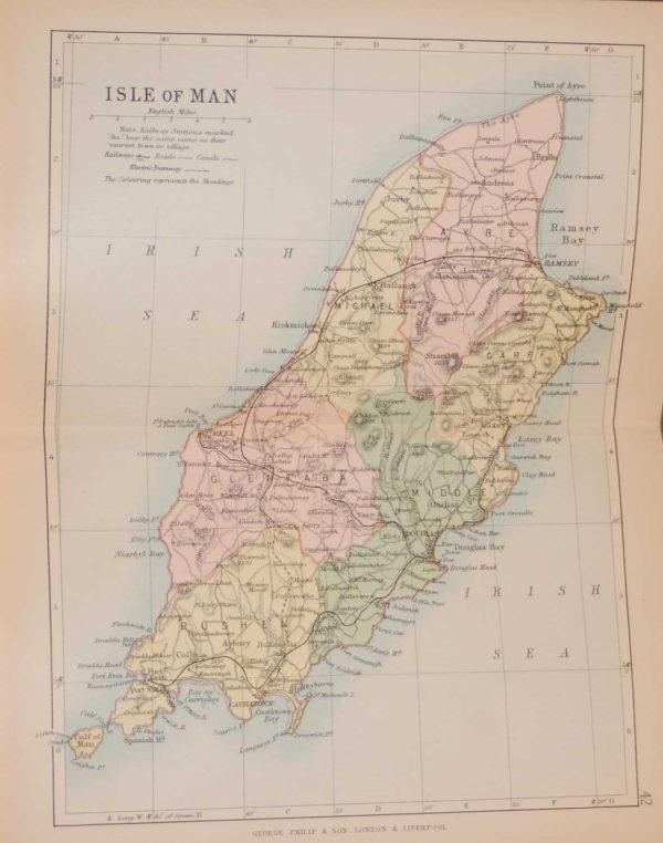 Antique Colour Map of The Isle of Man, printed in 1895.