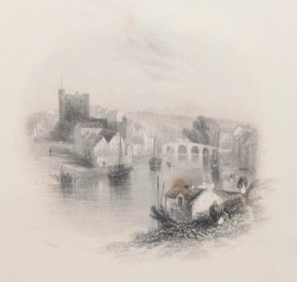 Antique print circa 1845, a steel engraving of Ballyshannon in County Donegal. The print was engraved by S Fisher and is after a drawing by Thomas Creswick.