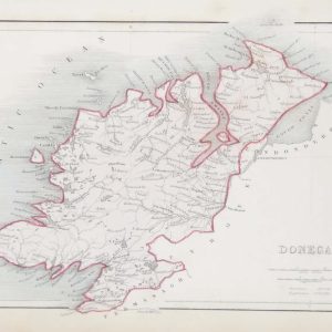Antique colour Map of Donegal from the 1840’s. The map has a scale reference both in Irish and English miles, it also references the population and the English acreage within the county.