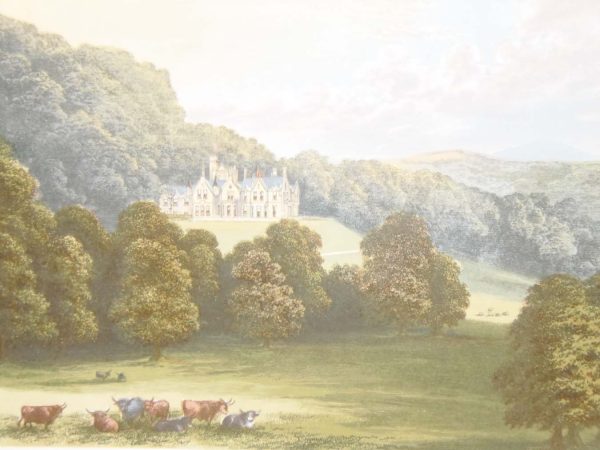 Antique colour print, a chromolithograph from 1880 of Philiphaugh in Scotland