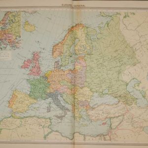 Large vintage colour map from 1930 of Europe General. Map shows from Iceland to the USSR and parts of North Africa. Germany includes east Prussia. Ireland is listed as the Irish Free state on the map.