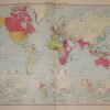 Large vintage colour map from 1930 of the World Political.