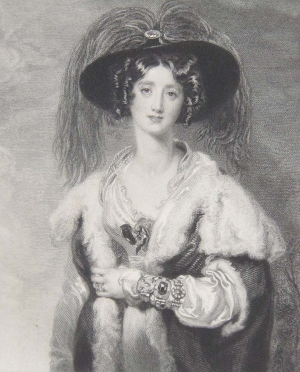 1836 antique engraving, Georgian, tilted Lady Peel, after a painting by Sir Thomas Lawrence and engraved by Charles Heath