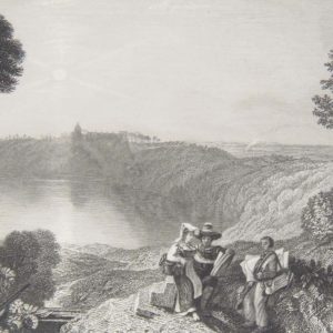 1836 antique engraving, Georgian, tilted Lake Albano, after a painting by J M Turner and engraved by Robert Wallis