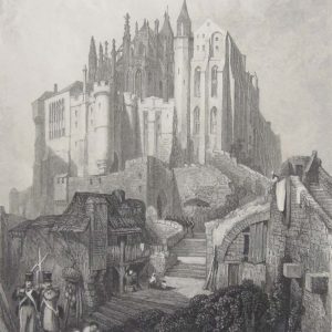 1836 antique engraving, Georgian, tilted Mont St Michele, after a painting by C Stanfield and engraved by W Millar