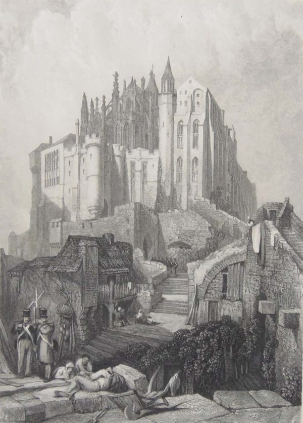 1836 antique engraving, Georgian, tilted Mont St Michele, after a painting by C Stanfield and engraved by W Millar