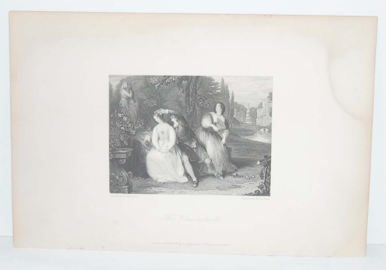1836 antique engraving, Georgian, tilted the Inconstant, after a painting by E F Stephanoff and engraved by Charles Heath
