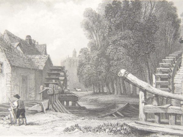 1836 Antique Print Water Mills at Eul, after a painting by C Stanfield and engraved by H Wallis print was published by Longman and Co.