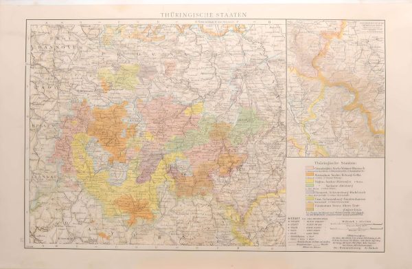1887 Antique Map Thuringian States