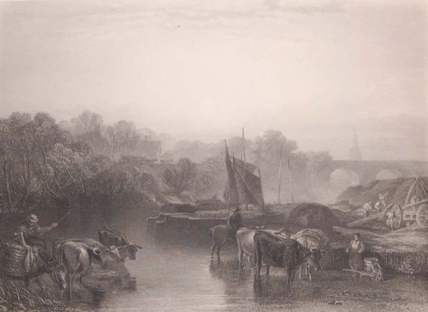 Antique print, Victorian, from 1878 titled Abington. After the painting by JMW Turner and engraved by C Cousen.
