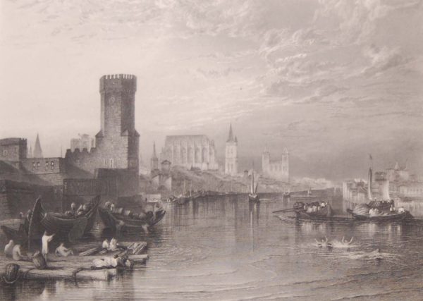 Antique print, Victorian, from 1878 titled Cologne From The River. After the painting by JMW Turner and engraved by A Willmore.