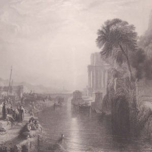 Antique print, Victorian, from 1878 titled Dido Building Carthage. After the painting by JMW Turner and engraved by E Goodall.