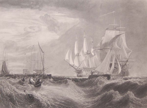Antique print, Victorian, from 1878 titled Spithead. After the painting by JMW Turner and engraved by W Millar.