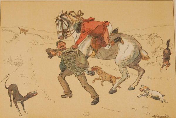 Antique sporting print , a chromolithograph, from 1902, after Edith Somerville, titled "The Two O Thim in Howlts".