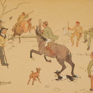Antique sporting print , a chromolithograph, from 1902, after Edith Somerville, titled "The Fun We Knocked Out Of It With Tom Dennehy".