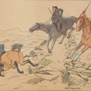 Antique sporting print , a chromolithograph, from 1902, after Edith Somerville, titled "The Yalla Pony Made A Ball of Himself".