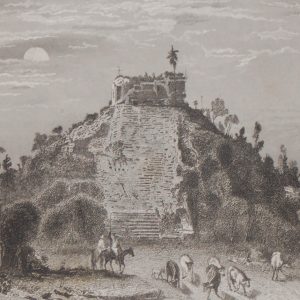 1856 antique print titled Castillo at Chichen Itza. After a drawing by Frederick Catherwood and engraved by Gunbrede.
