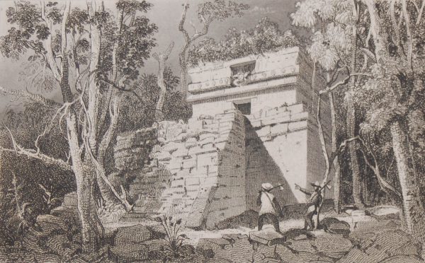 1856 antique print of a building in Tuloom (Tulum). After a drawing by Frederick Catherwood and engraved by Graham.