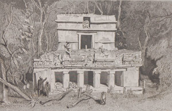 1856 antique print of a building in Tuloom (Tulum). After a drawing by Frederick Catherwood and engraved by Rolph.