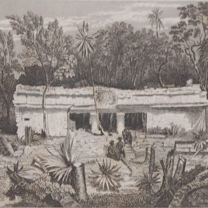 1856 antique print of a building in Tuloom (Tulum). After a drawing by Frederick Catherwood and engraved by Johnson.