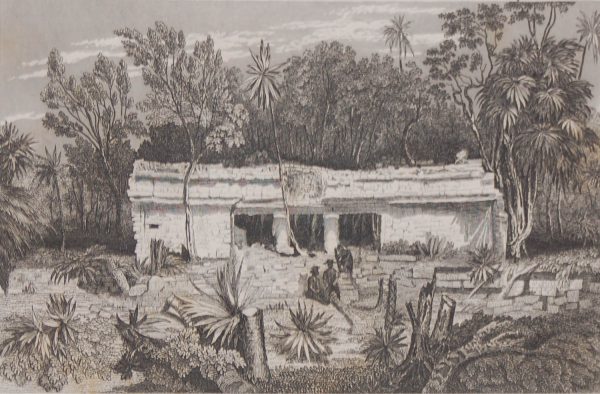 1856 antique print of a building in Tuloom (Tulum). After a drawing by Frederick Catherwood and engraved by Johnson.