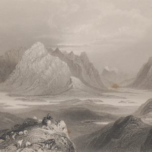 1841 Steel engraving of a scene from Cloonacartin Hills, Connemara, Galway. The print was engraved by Robert Brandard after a drawing by William Bartlett.