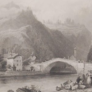 Antique print, engraving of Clues on the Arve Savoy. After a drawing by William Bartlett and engraved by R Wallis.