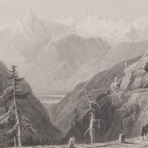 Antique print, engraving of the Bernese Alps. After a drawing by William Bartlett and engraved by E Benjamin.