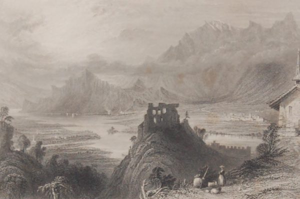 Antique print, engraving, Junction of the Rhine & Tamina (Above Ragatz). After a drawing by William Bartlett and engraved by C Cousen.