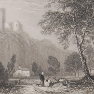 Antique print, engraving, La Batia Castle Martigny. After a drawing by William Bartlett and engraved by J T Wellmore.