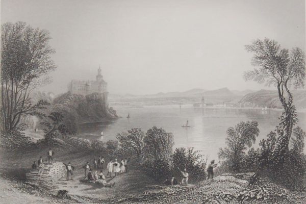 Antique print, engraving of the Castle of Persenberg. After a drawing by William Bartlett and engraved by J T Willmore.