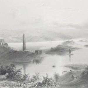 1841 Antique print, an engraving of Devenish Island, county Fermanagh. The print was engraved by J C Armytage and is after a drawing by William Bartlett.