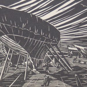 Harry Kernoff Woodcut for sale, Yachts on the hard ,1948 Woodcut by Harry Kernoff framed.