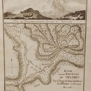 Antique Map published in Paris in 1790, dated 1787. The map is titled Essai sur les Environs de Delphes