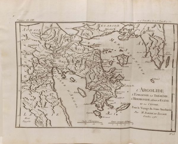 Antique Map published in Paris in 1790, dated 1785. The map is L'Argolide L'Epidaurie la Trezenie, L'Hermionide, isle d'engine.