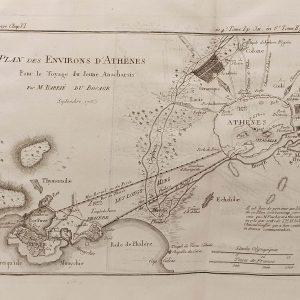 Antique plan published in Paris in 1790, dated 1785. The plan is titled Plan des Environs d'Athenes. 