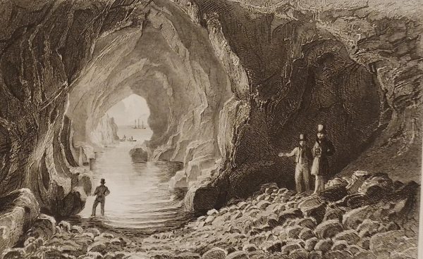Cave, Giants Causeway, 1832 antique print. Engraved by W Le Petit and is after a drawing by T M Baynes.