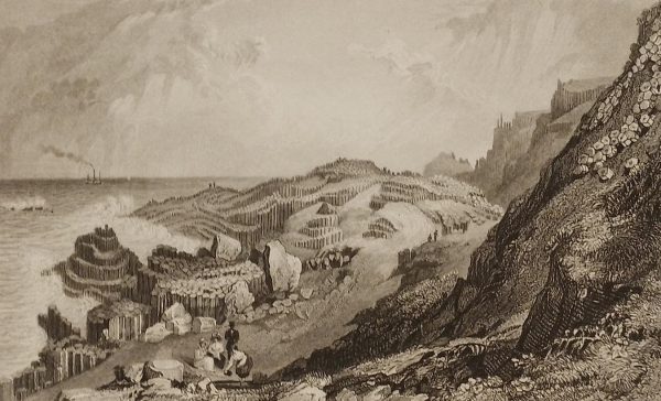 Giants Causeway, 1832 antique print. Engraved by W Le Petit and is after a drawing by T M Baynes.