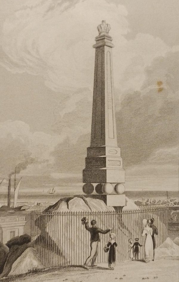 Memorial of the Kings visit to Ireland Kingstown ( Dun Laoighre), dated 1828 published 1832. Engraved by J Archer and is after a drawing by George Petrie.