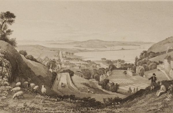 Larne County Antrim, 1832 antique print. Engraved by W Le Petit and is after a drawing by T M Baynes.