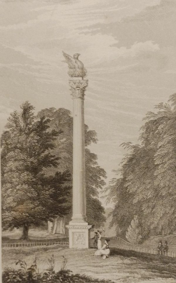 The Wellington Testimonial Phoenix Park, antique print published 1832. Engraved by B Winkles and is after a drawing by George Petrie.