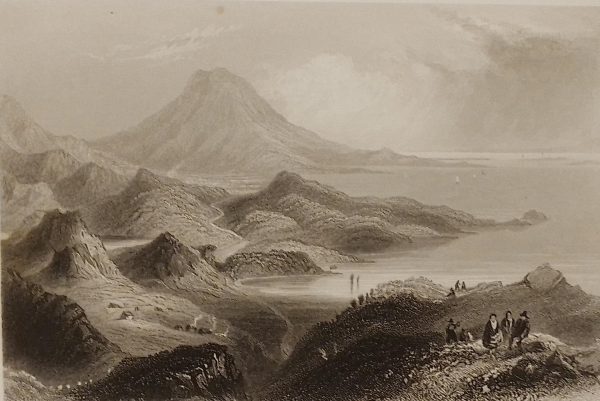 Antique print, an engraving from the 1840's of Lough Conn and Mount Nephin. After a drawing by William Bartlett and engraved by E Benjamin.